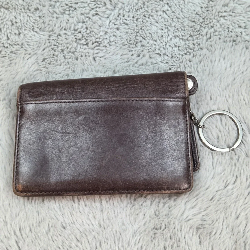 VTG Coach Wallet Brown Leather Change Coin Purse 5"X3" Zip Snap Key Ring 6 Slots - Picture 8 of 8